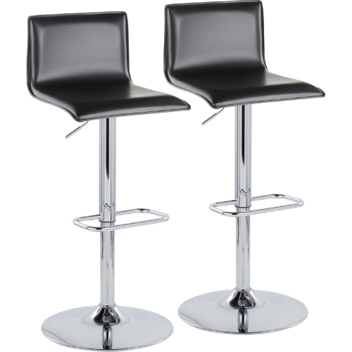 Mara Upholstered Adjustable Swivel Bar Stool in Chrome & Black Leatherette (Set of 2)